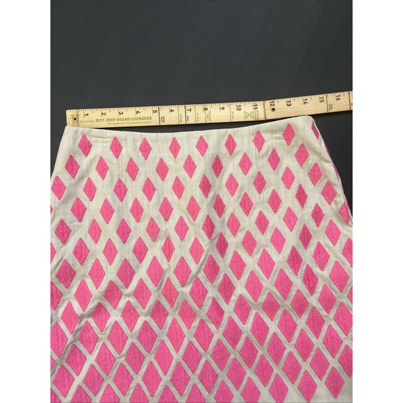 Boden Pencil Skirt With Diamond Shape Design Size‎ 6 Pink Tan Cotton Casual - Picture 6 of 10